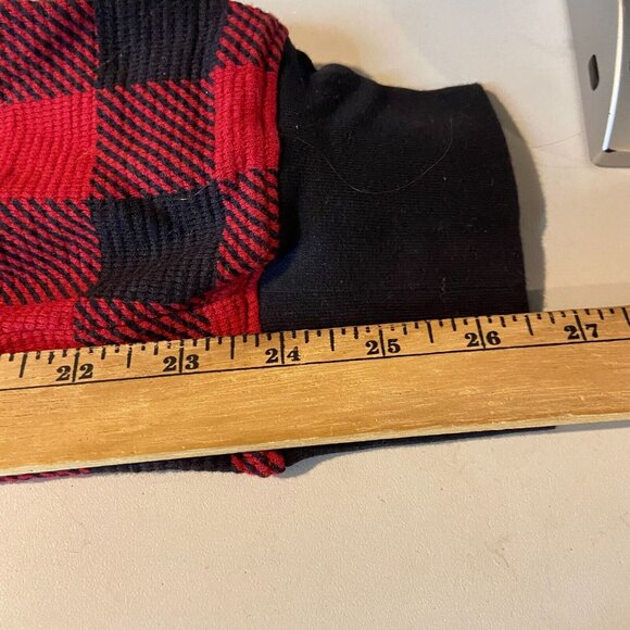 LL Bean Women M Waffle One Piece Pajama Red Buffalo Plaid Longjohns Button Front - Picture 9 of 10